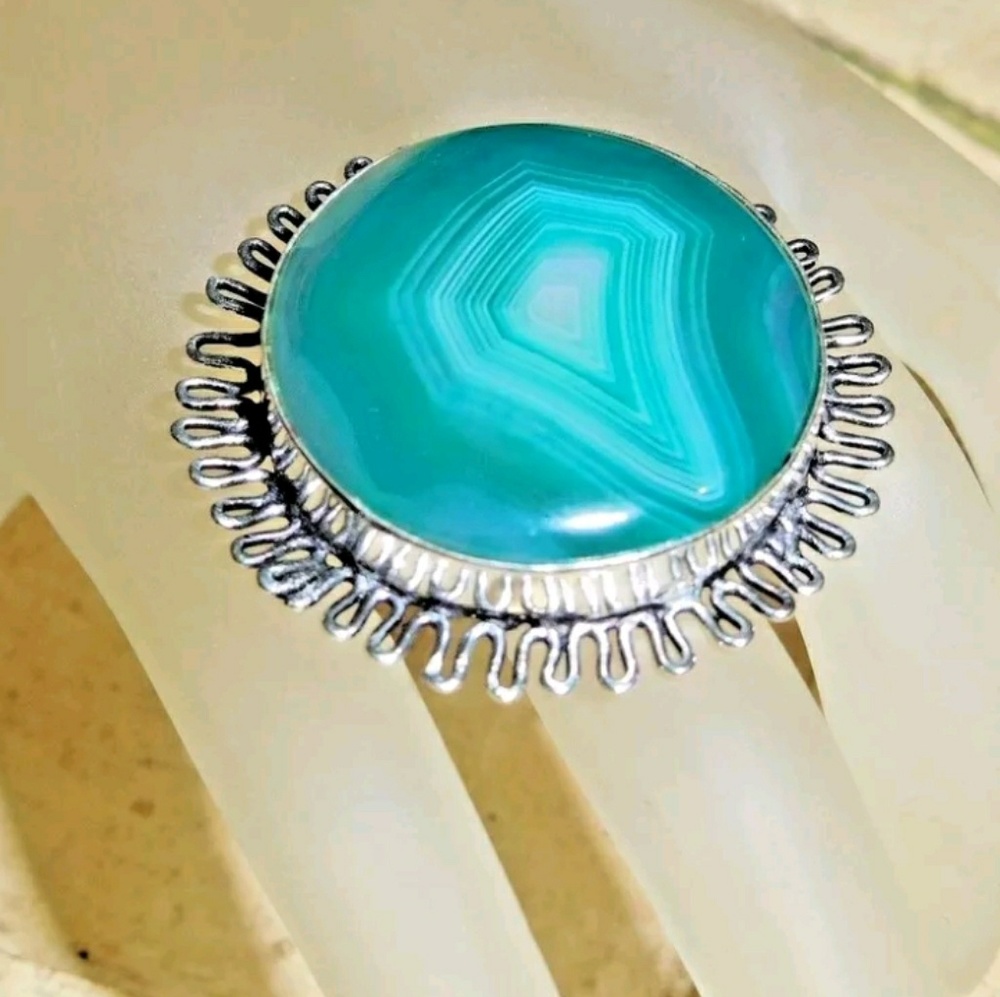 Natural Botswana Agate 925 Silver Ring - image 3